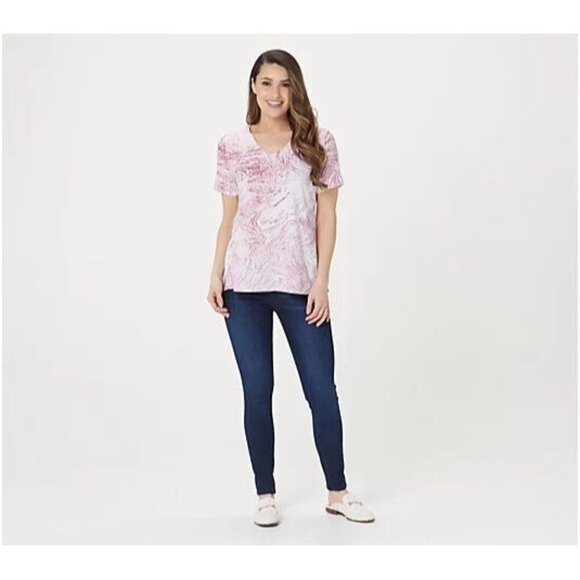 Elizabeth & Clarke Shirt Women Extra Small Marble Print Hi-Low Hem StainTech New - Picture 4 of 13